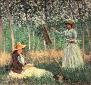 In the woods at Giverny Blanche Hoschede at her Easel with Suzanne Hoschede Reading Claude Monet